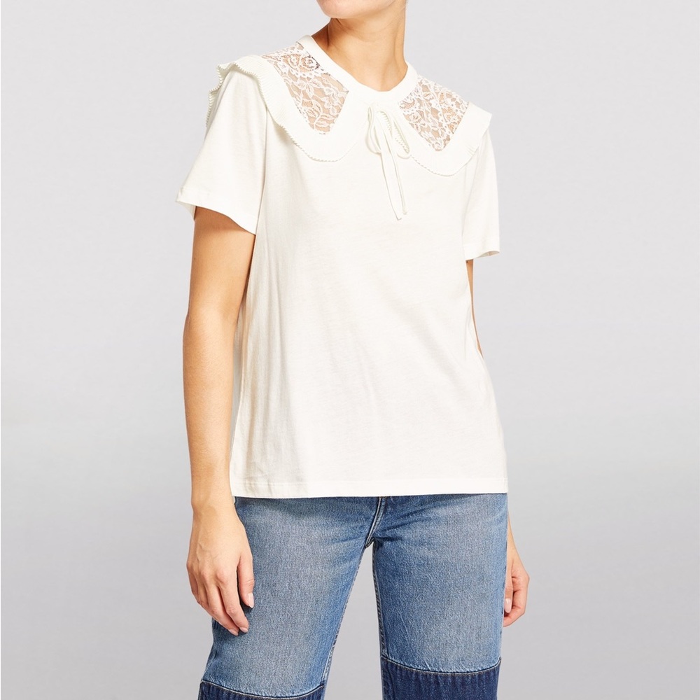 Sandro Selma T-Shirt with Oversized Peter Pan Collar Size 1/Small NWT